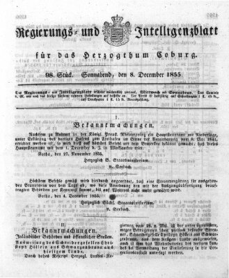 Regierungs- und Intelligenzblatt für das Herzogtum Coburg (Coburger Regierungs-Blatt) Samstag 8. Dezember 1855