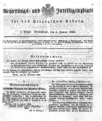 Regierungs- und Intelligenzblatt für das Herzogtum Coburg (Coburger Regierungs-Blatt) Samstag 5. Januar 1856