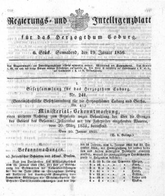 Regierungs- und Intelligenzblatt für das Herzogtum Coburg (Coburger Regierungs-Blatt) Samstag 19. Januar 1856