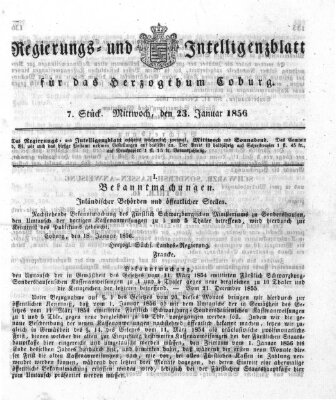 Regierungs- und Intelligenzblatt für das Herzogtum Coburg (Coburger Regierungs-Blatt) Mittwoch 23. Januar 1856