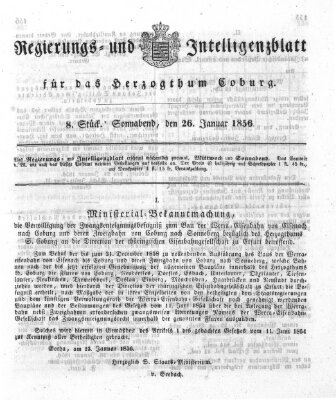 Regierungs- und Intelligenzblatt für das Herzogtum Coburg (Coburger Regierungs-Blatt) Samstag 26. Januar 1856