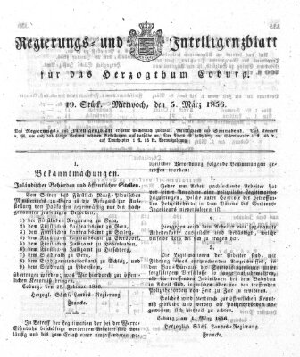 Regierungs- und Intelligenzblatt für das Herzogtum Coburg (Coburger Regierungs-Blatt) Mittwoch 5. März 1856