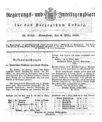 Regierungs- und Intelligenzblatt für das Herzogtum Coburg (Coburger Regierungs-Blatt) Samstag 8. März 1856