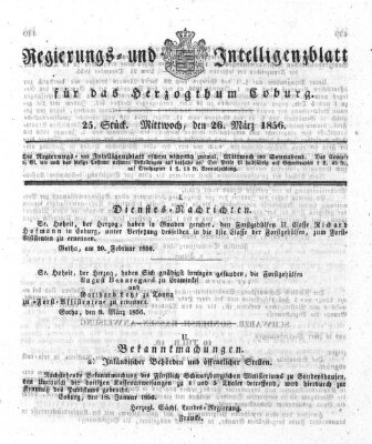 Regierungs- und Intelligenzblatt für das Herzogtum Coburg (Coburger Regierungs-Blatt) Mittwoch 26. März 1856