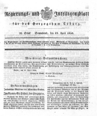 Regierungs- und Intelligenzblatt für das Herzogtum Coburg (Coburger Regierungs-Blatt) Samstag 19. April 1856