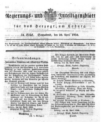 Regierungs- und Intelligenzblatt für das Herzogtum Coburg (Coburger Regierungs-Blatt) Samstag 26. April 1856