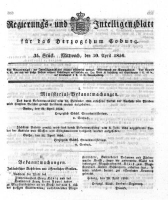 Regierungs- und Intelligenzblatt für das Herzogtum Coburg (Coburger Regierungs-Blatt) Mittwoch 30. April 1856