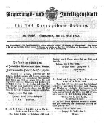 Regierungs- und Intelligenzblatt für das Herzogtum Coburg (Coburger Regierungs-Blatt) Samstag 10. Mai 1856