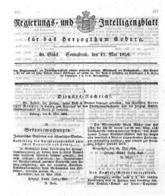 Regierungs- und Intelligenzblatt für das Herzogtum Coburg (Coburger Regierungs-Blatt) Samstag 17. Mai 1856