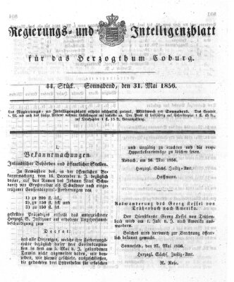 Regierungs- und Intelligenzblatt für das Herzogtum Coburg (Coburger Regierungs-Blatt) Samstag 31. Mai 1856