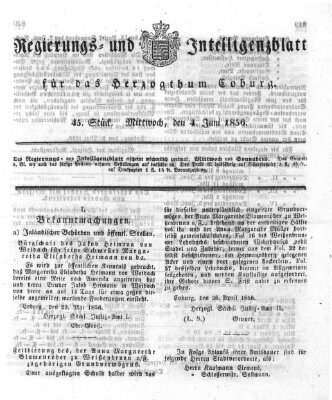 Regierungs- und Intelligenzblatt für das Herzogtum Coburg (Coburger Regierungs-Blatt) Mittwoch 4. Juni 1856