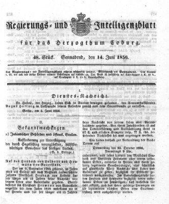 Regierungs- und Intelligenzblatt für das Herzogtum Coburg (Coburger Regierungs-Blatt) Samstag 14. Juni 1856