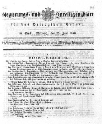 Regierungs- und Intelligenzblatt für das Herzogtum Coburg (Coburger Regierungs-Blatt) Mittwoch 25. Juni 1856