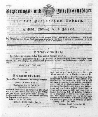 Regierungs- und Intelligenzblatt für das Herzogtum Coburg (Coburger Regierungs-Blatt) Mittwoch 9. Juli 1856