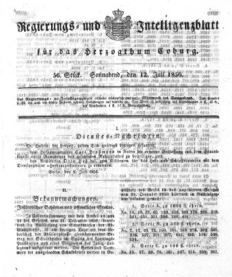 Regierungs- und Intelligenzblatt für das Herzogtum Coburg (Coburger Regierungs-Blatt) Samstag 12. Juli 1856