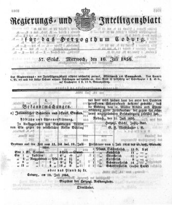 Regierungs- und Intelligenzblatt für das Herzogtum Coburg (Coburger Regierungs-Blatt) Mittwoch 16. Juli 1856