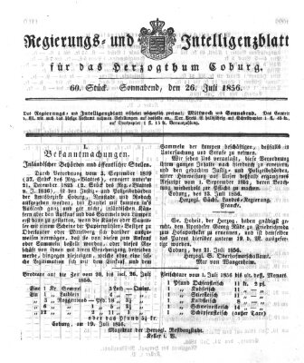 Regierungs- und Intelligenzblatt für das Herzogtum Coburg (Coburger Regierungs-Blatt) Samstag 26. Juli 1856