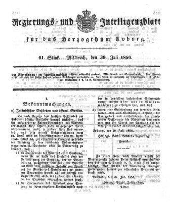 Regierungs- und Intelligenzblatt für das Herzogtum Coburg (Coburger Regierungs-Blatt) Mittwoch 30. Juli 1856