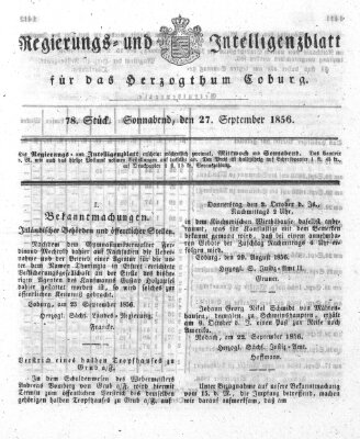 Regierungs- und Intelligenzblatt für das Herzogtum Coburg (Coburger Regierungs-Blatt) Samstag 27. September 1856