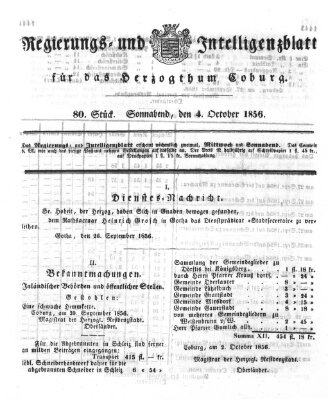 Regierungs- und Intelligenzblatt für das Herzogtum Coburg (Coburger Regierungs-Blatt) Samstag 4. Oktober 1856