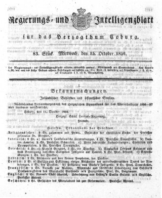 Regierungs- und Intelligenzblatt für das Herzogtum Coburg (Coburger Regierungs-Blatt) Mittwoch 15. Oktober 1856