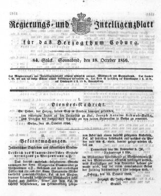 Regierungs- und Intelligenzblatt für das Herzogtum Coburg (Coburger Regierungs-Blatt) Samstag 18. Oktober 1856