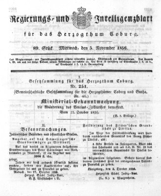 Regierungs- und Intelligenzblatt für das Herzogtum Coburg (Coburger Regierungs-Blatt) Mittwoch 5. November 1856