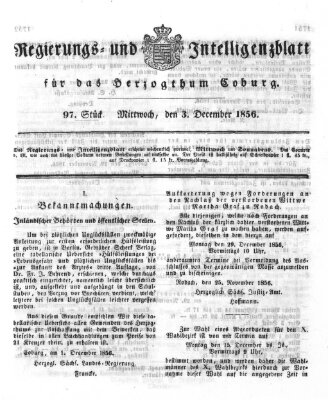 Regierungs- und Intelligenzblatt für das Herzogtum Coburg (Coburger Regierungs-Blatt) Mittwoch 3. Dezember 1856