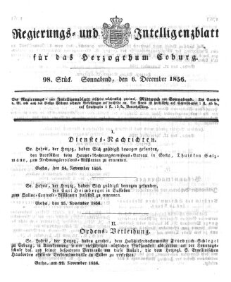 Regierungs- und Intelligenzblatt für das Herzogtum Coburg (Coburger Regierungs-Blatt) Samstag 6. Dezember 1856