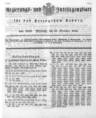 Regierungs- und Intelligenzblatt für das Herzogtum Coburg (Coburger Regierungs-Blatt) Mittwoch 31. Dezember 1856