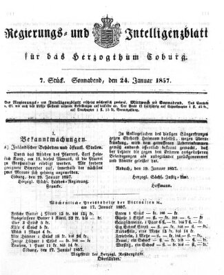 Regierungs- und Intelligenzblatt für das Herzogtum Coburg (Coburger Regierungs-Blatt) Samstag 24. Januar 1857