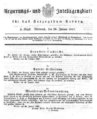 Regierungs- und Intelligenzblatt für das Herzogtum Coburg (Coburger Regierungs-Blatt) Mittwoch 28. Januar 1857