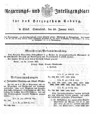 Regierungs- und Intelligenzblatt für das Herzogtum Coburg (Coburger Regierungs-Blatt) Samstag 31. Januar 1857