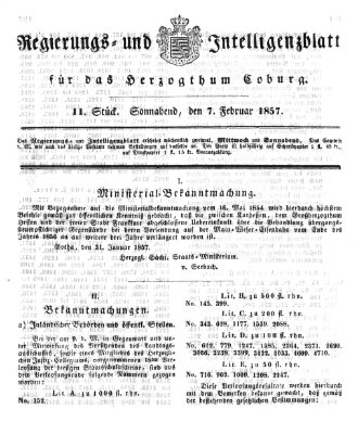 Regierungs- und Intelligenzblatt für das Herzogtum Coburg (Coburger Regierungs-Blatt) Samstag 7. Februar 1857