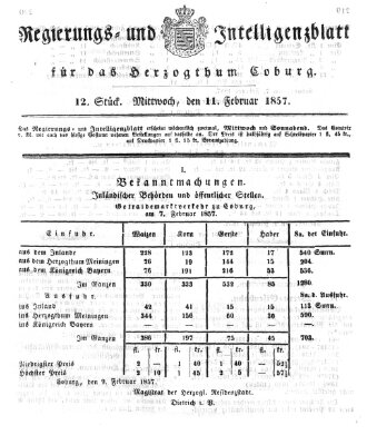 Regierungs- und Intelligenzblatt für das Herzogtum Coburg (Coburger Regierungs-Blatt) Mittwoch 11. Februar 1857