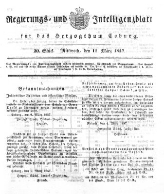 Regierungs- und Intelligenzblatt für das Herzogtum Coburg (Coburger Regierungs-Blatt) Mittwoch 11. März 1857