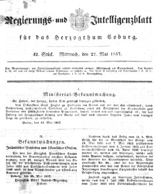 Regierungs- und Intelligenzblatt für das Herzogtum Coburg (Coburger Regierungs-Blatt) Mittwoch 27. Mai 1857