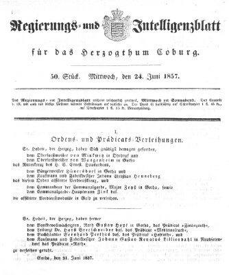 Regierungs- und Intelligenzblatt für das Herzogtum Coburg (Coburger Regierungs-Blatt) Mittwoch 24. Juni 1857