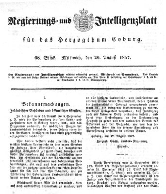 Regierungs- und Intelligenzblatt für das Herzogtum Coburg (Coburger Regierungs-Blatt) Mittwoch 26. August 1857