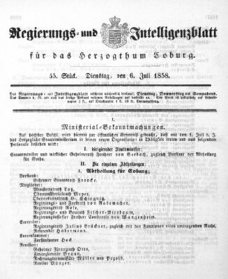 Regierungs- und Intelligenzblatt für das Herzogtum Coburg (Coburger Regierungs-Blatt) Dienstag 6. Juli 1858