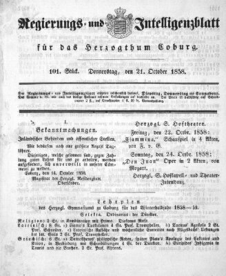 Regierungs- und Intelligenzblatt für das Herzogtum Coburg (Coburger Regierungs-Blatt) Donnerstag 21. Oktober 1858