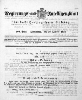 Regierungs- und Intelligenzblatt für das Herzogtum Coburg (Coburger Regierungs-Blatt) Donnerstag 28. Oktober 1858