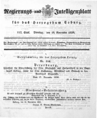 Regierungs- und Intelligenzblatt für das Herzogtum Coburg (Coburger Regierungs-Blatt) Dienstag 16. November 1858