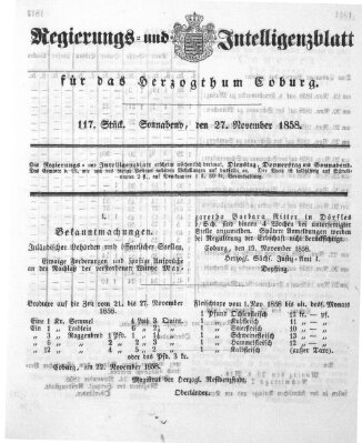 Regierungs- und Intelligenzblatt für das Herzogtum Coburg (Coburger Regierungs-Blatt) Samstag 27. November 1858