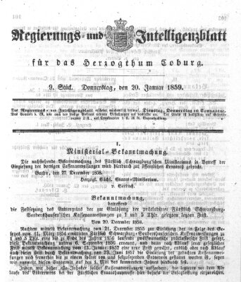 Regierungs- und Intelligenzblatt für das Herzogtum Coburg (Coburger Regierungs-Blatt) Donnerstag 20. Januar 1859