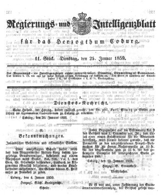 Regierungs- und Intelligenzblatt für das Herzogtum Coburg (Coburger Regierungs-Blatt) Dienstag 25. Januar 1859