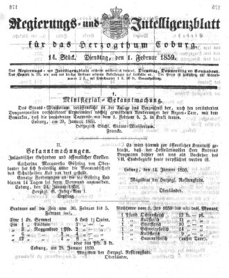 Regierungs- und Intelligenzblatt für das Herzogtum Coburg (Coburger Regierungs-Blatt) Dienstag 1. Februar 1859