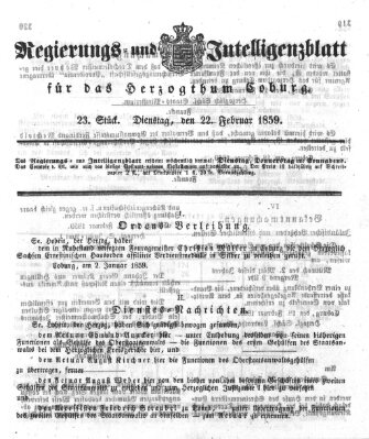 Regierungs- und Intelligenzblatt für das Herzogtum Coburg (Coburger Regierungs-Blatt) Dienstag 22. Februar 1859