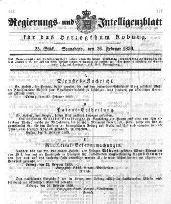 Regierungs- und Intelligenzblatt für das Herzogtum Coburg (Coburger Regierungs-Blatt) Samstag 26. Februar 1859