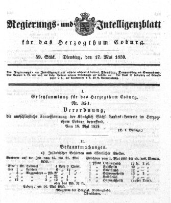 Regierungs- und Intelligenzblatt für das Herzogtum Coburg (Coburger Regierungs-Blatt) Dienstag 17. Mai 1859